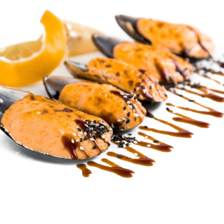 Запечённые сливочные мидии в панцире 6 шт.