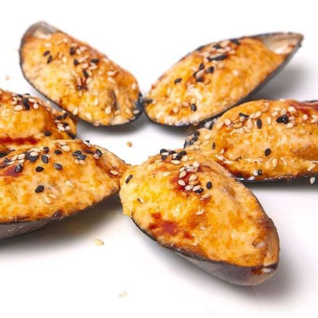 Запечённые острые мидии в панцире 6 шт.